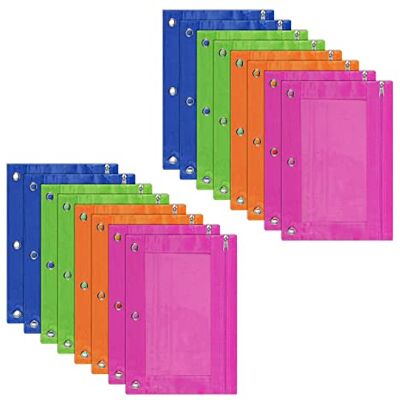 Qezodsx 16 Pack 3-Ring Pencil Pouch, Pouch Binder, Multi-Color, Pencil Case, Clear Window, for School Supplies, Office Supplies Qezodsx 16 Pack 3-Ring Pencil Pouch, Pouch Binder, Multi-Color, Pencil Case, Clear Window, for School Supplies, Office Supplies