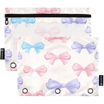 Ttgoth Colorful Bows Pencil Pouch for Binder 3 Ring 2PCS Pencil Pouches with Clear Window Zipper Pen Case Stationery Organiser Cosmetic Bag Ttgoth Colorful Bows Pencil Pouch for Binder 3 Ring 2PCS Pencil Pouches with Clear Window Zipper Pen Case Stationery Organiser Cosmetic Bag