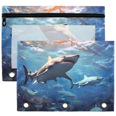 Fuauuyl Sharks Pattern1 Pencil Pouch for 3 Ring Binder Clear Window Pencil Case for Binder Pencil Bags with Zipper -2 Pack Fuauuyl Sharks Pattern1 Pencil Pouch for 3 Ring Binder Clear Window Pencil Case for Binder Pencil Bags with Zipper -2 Pack