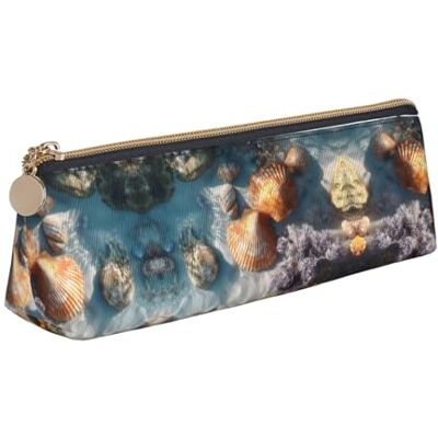 WXWJSHMGC Sand Shells and Corals Print Leather Pencil Case,Fountain Pen Case,Personalised Portable Big Capacity Study Pencil Case for Secondary School Girls Boys WXWJSHMGC Sand Shells and Corals Print Leather Pencil Case,Fountain Pen Case,Personalised Portable Big Capacity Study Pencil Case for Secondary School Girls Boys