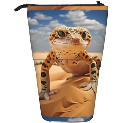 ERhoug Sand Leopard Gecko Print Pencil Case Bag, Telescopic Pen Holder, Standing Stationery Pouch, Cute Organizer for Office, Makeup, Cosmetics ERhoug Sand Leopard Gecko Print Pencil Case Bag, Telescopic Pen Holder, Standing Stationery Pouch, Cute Organizer for Office, Makeup, Cosmetics