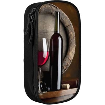 MKNAZ Red Wine Bottle Glass Printed Pencil Case Pen Bag Double-Layer Pen Pouch Organizer for Student Artists School Office College, Black MKNAZ Red Wine Bottle Glass Printed Pencil Case Pen Bag Double-Layer Pen Pouch Organizer for Student Artists School Office College, Black