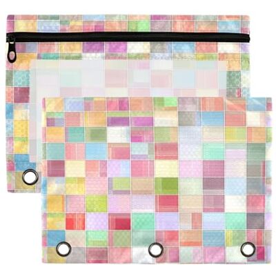 Fuauuyl Colorful Squares Pencil Pouch for 3 Ring Binder Clear Window Pencil Case for Binder Pencil Bags with Zipper -2 Pack Fuauuyl Colorful Squares Pencil Pouch for 3 Ring Binder Clear Window Pencil Case for Binder Pencil Bags with Zipper -2 Pack