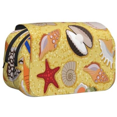 KYSANOL Beach Sand Background with Sea Shells Double Clamshell Pen Case Portable Pencil Pouch with Zipper KYSANOL Beach Sand Background with Sea Shells Double Clamshell Pen Case Portable Pencil Pouch with Zipper