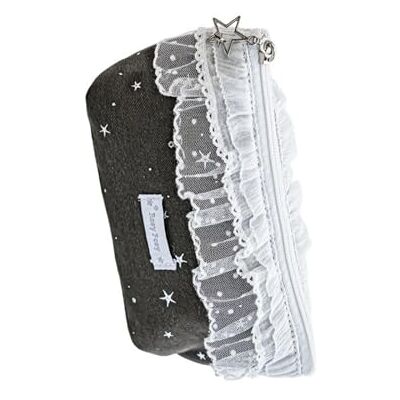 Sbshiouu Star Lace Trim Pencil Pouch Large Capacity Soft Cloth Case Portable Pen Organizer Bag for School Travel Case, black, スターレースペンシルキャス Sbshiouu Star Lace Trim Pencil Pouch Large Capacity Soft Cloth Case Portable Pen Organizer Bag for School Travel Case, black, スターレースペンシルキャス