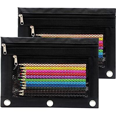 Cinvo 3 Rings Binder Pouch Zippered Pencil Case Pencil Pouch Canvas Pencil Bag with 2 Compartments (Black, Set of 2) Cinvo 3 Rings Binder Pouch Zippered Pencil Case Pencil Pouch Canvas Pencil Bag with 2 Compartments (Black, Set of 2)