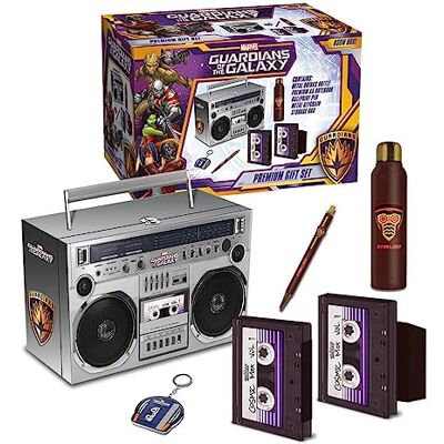 Pyramid Guardians of The Galaxy Boom Box Premium Gift Set Drinks Bottle, Notebook, Pen & Keyring in Trunk, Silver Pyramid Guardians of The Galaxy Boom Box Premium Gift Set Drinks Bottle, Notebook, Pen & Keyring in Trunk, Silver