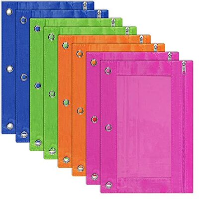 NIZEAMI 8 Pack 3-Ring Pencil Pouch, Pouch Binder, Multi-Color, Pencil Case, Clear Window, for School Supplies, NIZEAMI 8 Pack 3-Ring Pencil Pouch, Pouch Binder, Multi-Color, Pencil Case, Clear Window, for School Supplies,