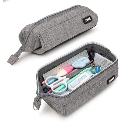 ZIPIT Lenny Pencil Case, Large Capacity Zipper Pouch for School, Stationery Bag for Teen Girls Boys and Adults, Grey ZIPIT Lenny Pencil Case, Large Capacity Zipper Pouch for School, Stationery Bag for Teen Girls Boys and Adults, Grey