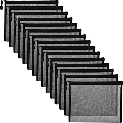 Outus 15 Pieces Black Mesh Zipper Pouch Makeup Bags Cosmetic Travel Organizer Bags Pencil Case, 9.5 x 7.1 Inches Outus 15 Pieces Black Mesh Zipper Pouch Makeup Bags Cosmetic Travel Organizer Bags Pencil Case, 9.5 x 7.1 Inches