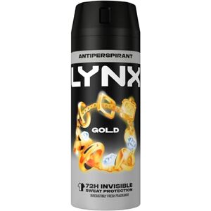 Lynx Gold Anti-Perspirant Aerosol Men's Deodorant Spray with ProScent technology and an oud wood & fresh vanilla scent for 72 hours protection against odour and wetness 6x 150 ml Lynx Gold Anti-Perspirant Aerosol Men's Deodorant Spray with ProScent technology and an oud wood & fresh vanilla scent for 72 hours protection against odour and wetness 6x 150 ml