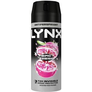 Lynx Men Epic Fresh Deodorant Body Spray Antiperspirant with grapefruit & tropical pineapple scent and ProScent technology and 72 hours protection against odour and wetness 150 ml, Pack of 6 Lynx Men Epic Fresh Deodorant Body Spray Antiperspirant with grapefruit & tropical pineapple scent and ProScent technology and 72 hours protection against odour and wetness 150 ml, Pack of 6