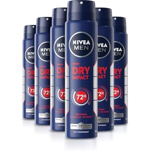 NIVEA MEN Dry Impact 72H Anti-Perspirant Deodorant Spray (250ml, Pack of 6), Men's Sweat Block with 72H Odour Protection, Daily Use Anti-Perspirant NIVEA MEN Dry Impact 72H Anti-Perspirant Deodorant Spray (250ml, Pack of 6), Men's Sweat Block with 72H Odour Protection, Daily Use Anti-Perspirant
