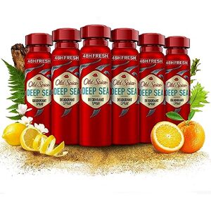 Old Spice Deep Sea Deodorant Body Spray For Men 150 ml, 48H Fresh, 0 Percent Aluminium Salts, Anti-White Marks and Yellow Stains x6 Old Spice Deep Sea Deodorant Body Spray For Men 150 ml, 48H Fresh, 0 Percent Aluminium Salts, Anti-White Marks and Yellow Stains x6