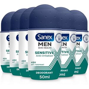Sanex Men Sensitive Antiperspirant Roll-On Deodorant 6x50ml, 48 hour sweat protection, odour-fighting formula, slows down odour release, gentle on skin, 0% alcohol* Sanex Men Sensitive Antiperspirant Roll-On Deodorant 6x50ml, 48 hour sweat protection, odour-fighting formula, slows down odour release, gentle on skin, 0% alcohol*