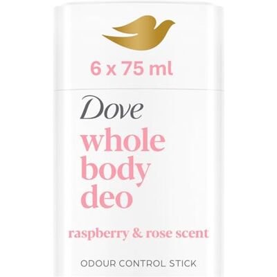 Dove Raspberry & Rose Whole Body Deodorant Stick 0% aluminium deodorant for all-day odour control 75 ml Pack of 6 Dove Raspberry & Rose Whole Body Deodorant Stick 0% aluminium deodorant for all-day odour control 75 ml Pack of 6