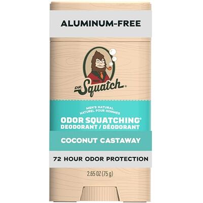 Dr. Squatch Natural Men’s Deodorant – Aluminium Free Natural Deodorant For Men with Charcoal & Postbiotics for 72-Hour Odor Protection – Coconut Castaway, 75g Stick (1-pack) Dr. Squatch Natural Men’s Deodorant – Aluminium Free Natural Deodorant For Men with Charcoal & Postbiotics for 72-Hour Odor Protection – Coconut Castaway, 75g Stick (1-pack)