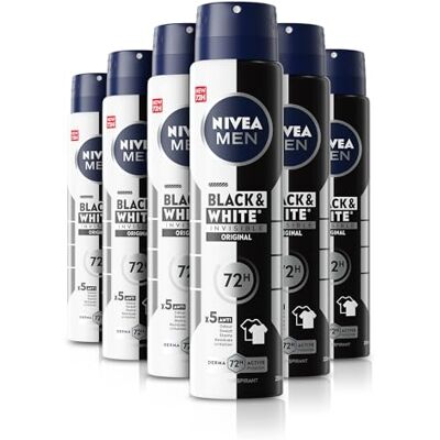 NIVEA MEN - Invisible Black & White Original - Pack 6 - 250 ml - Antiperspirant Deodorant Spray NIVEA MEN - Invisible Black & White Original - Pack 6 - 250 ml - Antiperspirant Deodorant Spray