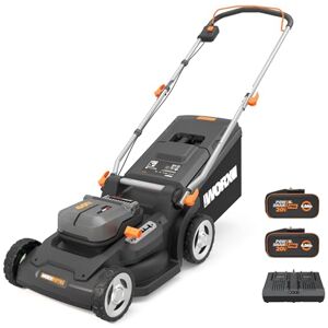 WORX WG745E 40V 41cm Cordless Brushless Lawnmower – Ideal for Medium to Large Gardens Up to 600㎡ – Includes 2x 4.0Ah Batteries & Charger, Cut-to-Edge, Striped Lawn Roller, Foldable Handle WORX WG745E 40V 41cm Cordless Brushless Lawnmower – Ideal for Medium to Large Gardens Up to 600㎡ – Includes 2x 4.0Ah Batteries & Charger, Cut-to-Edge, Striped Lawn Roller, Foldable Handle