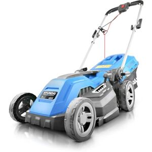 Hyundai 15'' / 38cm 1600w Electric Lawnmower with Rear Roller with Mulching Feature 40 Litre Collection Bag and 5 Cutting Heights with 10m Power Cable Hyundai 15'' / 38cm 1600w Electric Lawnmower with Rear Roller with Mulching Feature 40 Litre Collection Bag and 5 Cutting Heights with 10m Power Cable
