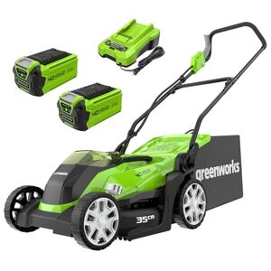 Greenworks 40V Cordless Lawnmower for Lawns up to 400m², 35cm Cutting Width, 40L Bag PLUS Two 40V 2Ah Batteries & One Charger, 3 Year Guarantee-G40LM35K2X, Green Greenworks 40V Cordless Lawnmower for Lawns up to 400m², 35cm Cutting Width, 40L Bag PLUS Two 40V 2Ah Batteries & One Charger, 3 Year Guarantee-G40LM35K2X, Green