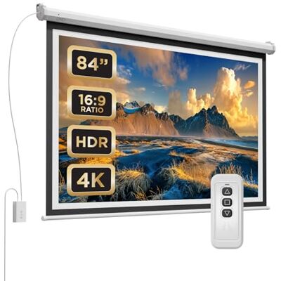 DMD Collective 84 Inch Electric Projector Screen Pull Down, Wall Mounted HD Projection Screen for Home Cinema, Office, School & Classroom Presentations, Retractable Movie Screen DMD Collective 84 Inch Electric Projector Screen Pull Down, Wall Mounted HD Projection Screen for Home Cinema, Office, School & Classroom Presentations, Retractable Movie Screen