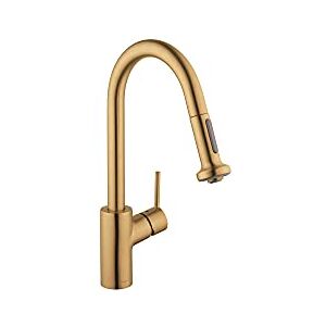 Hansgrohe Talis S² Kitchen Faucet 1-Handle 16-inch Tall Pull Down Sprayer in Brushed Gold Optic, 14877251 Hansgrohe Talis S² Kitchen Faucet 1-Handle 16-inch Tall Pull Down Sprayer in Brushed Gold Optic, 14877251