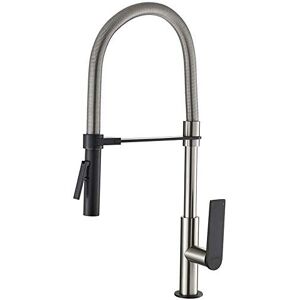 GRIFEMA LYON-G14001A Pull Out- Down Kitchen Mixer Taps with Black Dual Function Spray Head and Tall Flexible Spout (59cm), Nickel Brushed GRIFEMA LYON-G14001A Pull Out- Down Kitchen Mixer Taps with Black Dual Function Spray Head and Tall Flexible Spout (59cm), Nickel Brushed