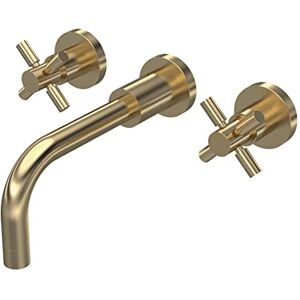 Hudson Reed TEX817 Tec Cross Modern Bathroom Crosshead Wall Mount 3 Tap Hole Basin Mixer Tap, 255mm, Brushed Brass Hudson Reed TEX817 Tec Cross Modern Bathroom Crosshead Wall Mount 3 Tap Hole Basin Mixer Tap, 255mm, Brushed Brass