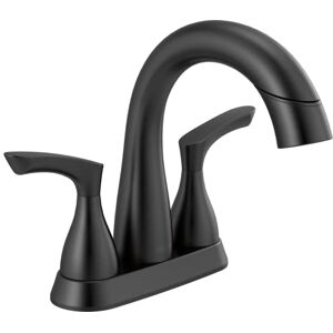 DELTA Broadmoor® Pull Down Bathroom Faucet, Black, 3-Hole Centerset, Matte Black Finish, 1.2 GPM, Zinc Material DELTA Broadmoor® Pull Down Bathroom Faucet, Black, 3-Hole Centerset, Matte Black Finish, 1.2 GPM, Zinc Material