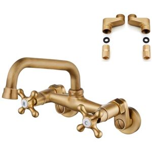 Airuida Antique Brass Tap for Kitchen Sink Wall Mounted Faucet 6 Inch(15cm) Spout Reach Adjustable Center Double Cross Handles 3 Inch to 9 Inch Hot and Cold Water Mixer Tap 360 Rotatable Faucet Airuida Antique Brass Tap for Kitchen Sink Wall Mounted Faucet 6 Inch(15cm) Spout Reach Adjustable Center Double Cross Handles 3 Inch to 9 Inch Hot and Cold Water Mixer Tap 360 Rotatable Faucet