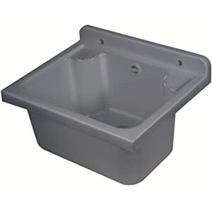 Negrari Wall-Mounted Sink in PP Resin, Acid Resistant for Common Use, Complete Kit Included, W42 x D34 x H21, Concrete Grey Negrari Wall-Mounted Sink in PP Resin, Acid Resistant for Common Use, Complete Kit Included, W42 x D34 x H21, Concrete Grey