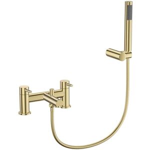 VeeBath Delta Bath Shower Mixer – Brushed Brass Finish, G3/4" Inlet, Dual Lever Deck Mounted with Round Shower Head, Bathroom Taps Basin Pair, Double Tap Shower Attachment VeeBath Delta Bath Shower Mixer – Brushed Brass Finish, G3/4" Inlet, Dual Lever Deck Mounted with Round Shower Head, Bathroom Taps Basin Pair, Double Tap Shower Attachment