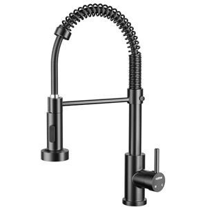 Cobbe Black Kitchen Tap, Spring Kitchen Sink Mixer Taps with Pull Out Spray, Commercial Faucet Single Handle Lever, High Arc Swivel 360 with 2 Spray Mode Cold and hot Fittings UK Standard Cobbe Black Kitchen Tap, Spring Kitchen Sink Mixer Taps with Pull Out Spray, Commercial Faucet Single Handle Lever, High Arc Swivel 360 with 2 Spray Mode Cold and hot Fittings UK Standard