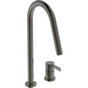Ideal Standard – Gusto 2 Hole Kitchen tap, High spout with Round Design, with Pull-Out Spray and Dual Spray Modes, 360° Swivel spout, Screw Connection from Below, PVD Finish, Magnetic Grey Ideal Standard – Gusto 2 Hole Kitchen tap, High spout with Round Design, with Pull-Out Spray and Dual Spray Modes, 360° Swivel spout, Screw Connection from Below, PVD Finish, Magnetic Grey