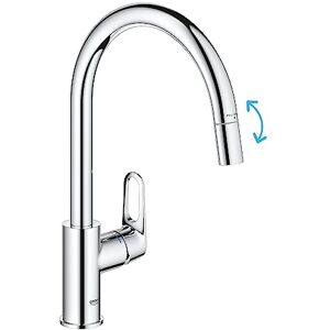 Grohe Start Flow QuickFix Extenable Kitchen Mixer Tap with Pull-Out Function (High C-spout, 360° Swivel Area, 28 mm Ceramic Cartridge, Tail 3/8 Inch, High Pressure), Size 357 mm, Chrome, 30569000 Grohe Start Flow QuickFix Extenable Kitchen Mixer Tap with Pull-Out Function (High C-spout, 360° Swivel Area, 28 mm Ceramic Cartridge, Tail 3/8 Inch, High Pressure), Size 357 mm, Chrome, 30569000