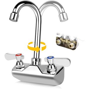ZKDAUSDO 4 Inch Center Commercial Sink Faucet Wall Mount Kitchen Hand Sink Faucet, 1/2" NPT Male Inlet, Brass Constructed & Chrome Polished, with 3-1/2" Gooseneck Spout & Dual Lever Handles, No Lead ZKDAUSDO 4 Inch Center Commercial Sink Faucet Wall Mount Kitchen Hand Sink Faucet, 1/2" NPT Male Inlet, Brass Constructed & Chrome Polished, with 3-1/2" Gooseneck Spout & Dual Lever Handles, No Lead