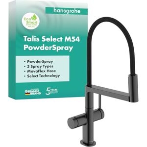 Hansgrohe Talis Select M54 PowderSpray kitchen tap with pull-out spray, SemiPro, 3 sprays, kitchen sink tap with spout height 210 mm, kitchen mixer tap, swivel spout, brushed black chrome, 72861340 Hansgrohe Talis Select M54 PowderSpray kitchen tap with pull-out spray, SemiPro, 3 sprays, kitchen sink tap with spout height 210 mm, kitchen mixer tap, swivel spout, brushed black chrome, 72861340