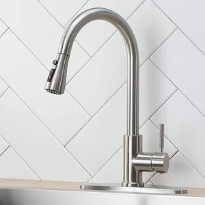 IKEBANA Kitchen Faucet with Pull Down Sprayer,Brushed Nickel Kitchen Faucet,High Arc Single Handle Single Hole Stainless Steel Pull Out Kitchen Sink Faucet with Deck Plate Faucet for Kitchen Sink IKEBANA Kitchen Faucet with Pull Down Sprayer,Brushed Nickel Kitchen Faucet,High Arc Single Handle Single Hole Stainless Steel Pull Out Kitchen Sink Faucet with Deck Plate Faucet for Kitchen Sink