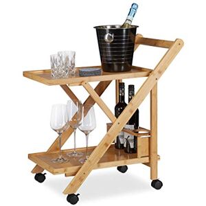 Relaxdays Bamboo Kitchen Trolley, Foldable Serving Cart with Bottle Holder, Wooden, Castors, HxWxD: 70 x 40.5 x 65 cm, Natural Relaxdays Bamboo Kitchen Trolley, Foldable Serving Cart with Bottle Holder, Wooden, Castors, HxWxD: 70 x 40.5 x 65 cm, Natural
