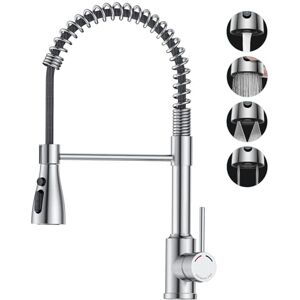 SREWOHS PRO Kitchen Tap,Kitchen Sink Mixer Taps with Pull Down Spray Head, 360°Swivel Spout with 4 Modes, Single Lever Stainless Steel Spring Bar Faucet for 1 Hole Sink,No Plumber Required,Nickel SREWOHS PRO Kitchen Tap,Kitchen Sink Mixer Taps with Pull Down Spray Head, 360°Swivel Spout with 4 Modes, Single Lever Stainless Steel Spring Bar Faucet for 1 Hole Sink,No Plumber Required,Nickel