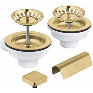 Grohe Waste Set for Two-Bowl Kitchen Sink (1 Pop-Up Waste with Square Remote-Control Knob and 1 Manual Waste, Overflow Cover and 2 Basket Strainers), Brushed Gold, 40999GN0 Grohe Waste Set for Two-Bowl Kitchen Sink (1 Pop-Up Waste with Square Remote-Control Knob and 1 Manual Waste, Overflow Cover and 2 Basket Strainers), Brushed Gold, 40999GN0