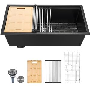 VEVOR 84 cm Kitchen Sink Workstation, Undermount Granite Sink, Drop-in Single Bowl Farmhouse Basin with Multiple Accessories, Household Dishwasher Sinks for RV, Prep Kitchen, and Bar (Black) VEVOR 84 cm Kitchen Sink Workstation, Undermount Granite Sink, Drop-in Single Bowl Farmhouse Basin with Multiple Accessories, Household Dishwasher Sinks for RV, Prep Kitchen, and Bar (Black)