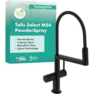 Hansgrohe Talis Select M54 PowderSpray kitchen tap with pull-out spray, SemiPro, 3 sprays, kitchen sink tap with spout height 210 mm, kitchen mixer tap with swivel spout, matt black, 72861670 Hansgrohe Talis Select M54 PowderSpray kitchen tap with pull-out spray, SemiPro, 3 sprays, kitchen sink tap with spout height 210 mm, kitchen mixer tap with swivel spout, matt black, 72861670