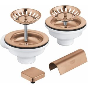 Grohe Waste Set for Two-Bowl Kitchen Sink (1 Pop-Up Waste with Square Remote-Control Knob and 1 Manual Waste, Overflow Cover and 2 Basket Strainers), Brushed Rose Gold, 40999DL0 Grohe Waste Set for Two-Bowl Kitchen Sink (1 Pop-Up Waste with Square Remote-Control Knob and 1 Manual Waste, Overflow Cover and 2 Basket Strainers), Brushed Rose Gold, 40999DL0