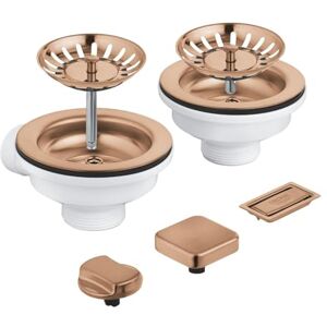 Grohe Waste Set for Two-Bowl Kitchen Sink (1 Pop-Up Waste with 2 Remote Control Knobs: Square & Round, 1 Manual Waste, Overflow Cover and 2 Basket Strainers), Brushed Rose Gold, 40998DL0 Grohe Waste Set for Two-Bowl Kitchen Sink (1 Pop-Up Waste with 2 Remote Control Knobs: Square & Round, 1 Manual Waste, Overflow Cover and 2 Basket Strainers), Brushed Rose Gold, 40998DL0
