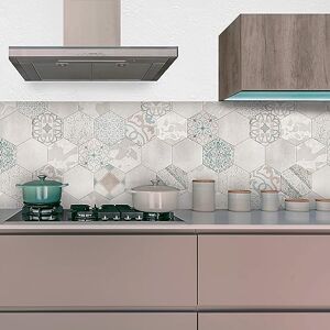 CREARREDA Kitchen Splashback Panel Wall Sticker Easy to Apply Beige Hexagons 260 x 60 cm 100% Made in Italy, Fireproof and Water Resistant Splash Guard PVC Sink CREARREDA Kitchen Splashback Panel Wall Sticker Easy to Apply Beige Hexagons 260 x 60 cm 100% Made in Italy, Fireproof and Water Resistant Splash Guard PVC Sink