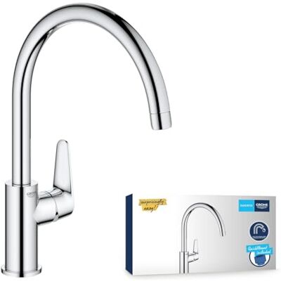 Grohe Start Curve Quickfix Single-Lever Sink Mixer with High C-Spout with 360° Swivel Area, Chrome Easy To Fit with Quickmount 31554001 Grohe Start Curve Quickfix Single-Lever Sink Mixer with High C-Spout with 360° Swivel Area, Chrome Easy To Fit with Quickmount 31554001