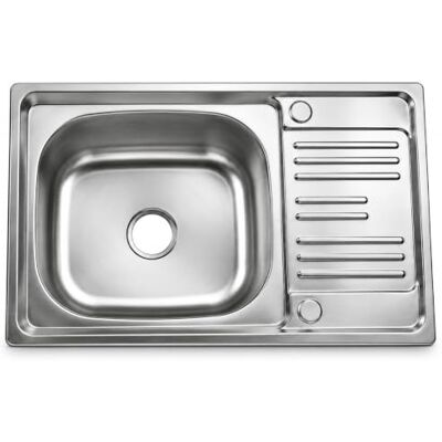 Wajha Stainless Steel Kitchen Sink 75x45cm, Single Bowl Inset Sink with Drainer Board & Waste Kit, Drop-in Rectangular Kitchen Sink, 18cm Deep Basin for Washing Up Wajha Stainless Steel Kitchen Sink 75x45cm, Single Bowl Inset Sink with Drainer Board & Waste Kit, Drop-in Rectangular Kitchen Sink, 18cm Deep Basin for Washing Up