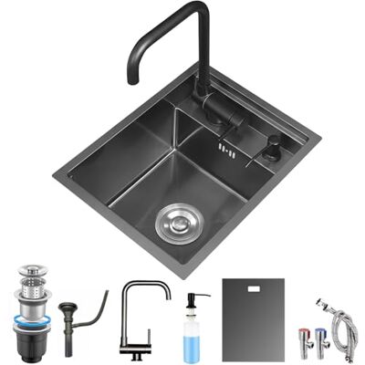 YINXSLO Concealed Stainless Steel RV Kitchen Sink with Foldable Tap Small Black Kitchen Sink, Workstation Sink for Campervan, Motorhome & Small Kitchen YINXSLO Concealed Stainless Steel RV Kitchen Sink with Foldable Tap Small Black Kitchen Sink, Workstation Sink for Campervan, Motorhome & Small Kitchen